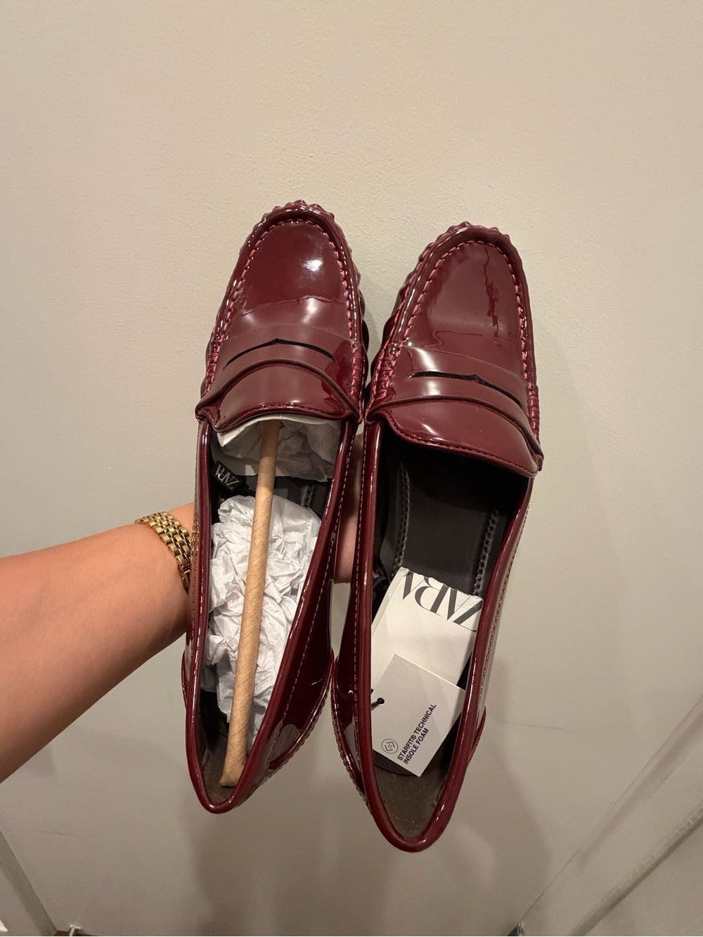 Zara Women's Burgundy Patent Penny Loafers - Picture 2 of 5